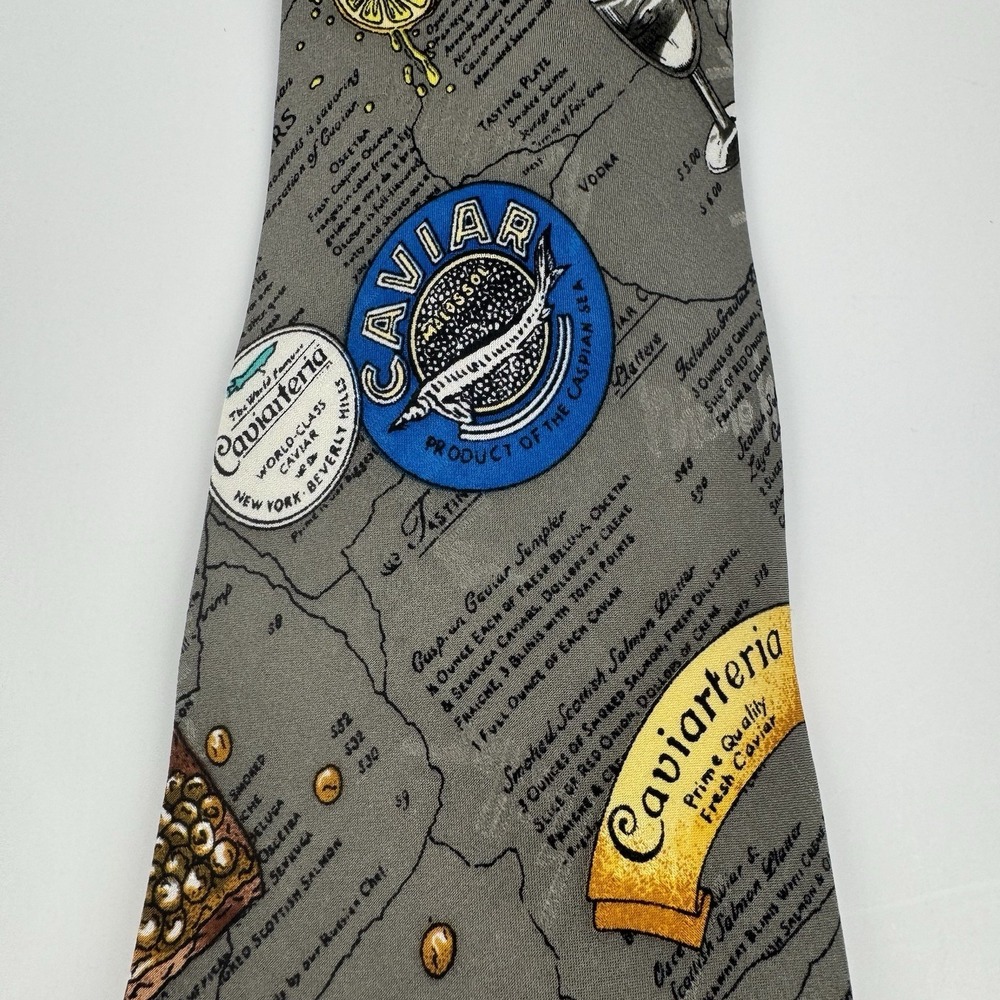 VTG Nicole Miller Caviar Cocktail Novelty Silk Tie 1995 Gray - Picture 5 of 12
